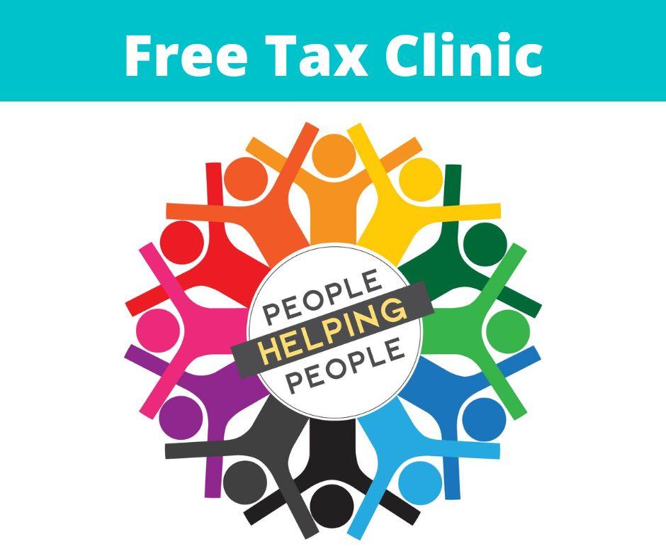 Free Tax Clinic with the People Helping People rainbow coloured figures in a circle