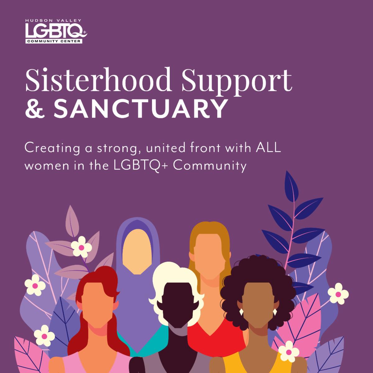 Program description with an illustration of diverse women, and purple and pink foliage.