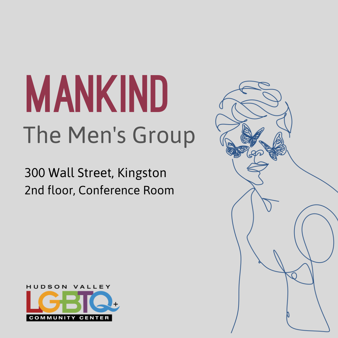 Program description with an illustrative outline of a masculine individual with three butterflies covering the eyes and top of the face on a warm gray background.