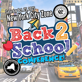 Text reading Saturday Oct 25 2025 New York City Zone Back 2 School Conference at Hostos Community College over a background of Time Square Features AHPERD logo as well