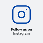 Social media graphic featuring a blue Instagram logo inside rounded square outline. Bold text below reads â€œFollow us on Instagram.â€