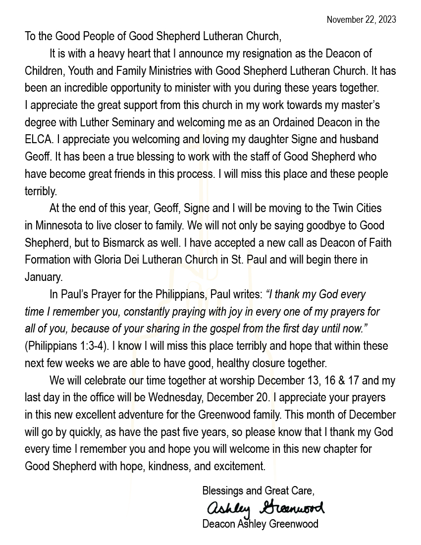 A Letter from Deacon Ashley