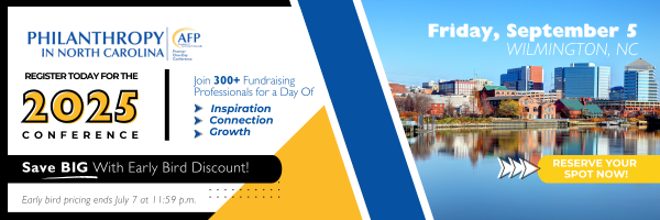 Promo graphic for the 2025 AFP Philanthropy Conference in North Carolina