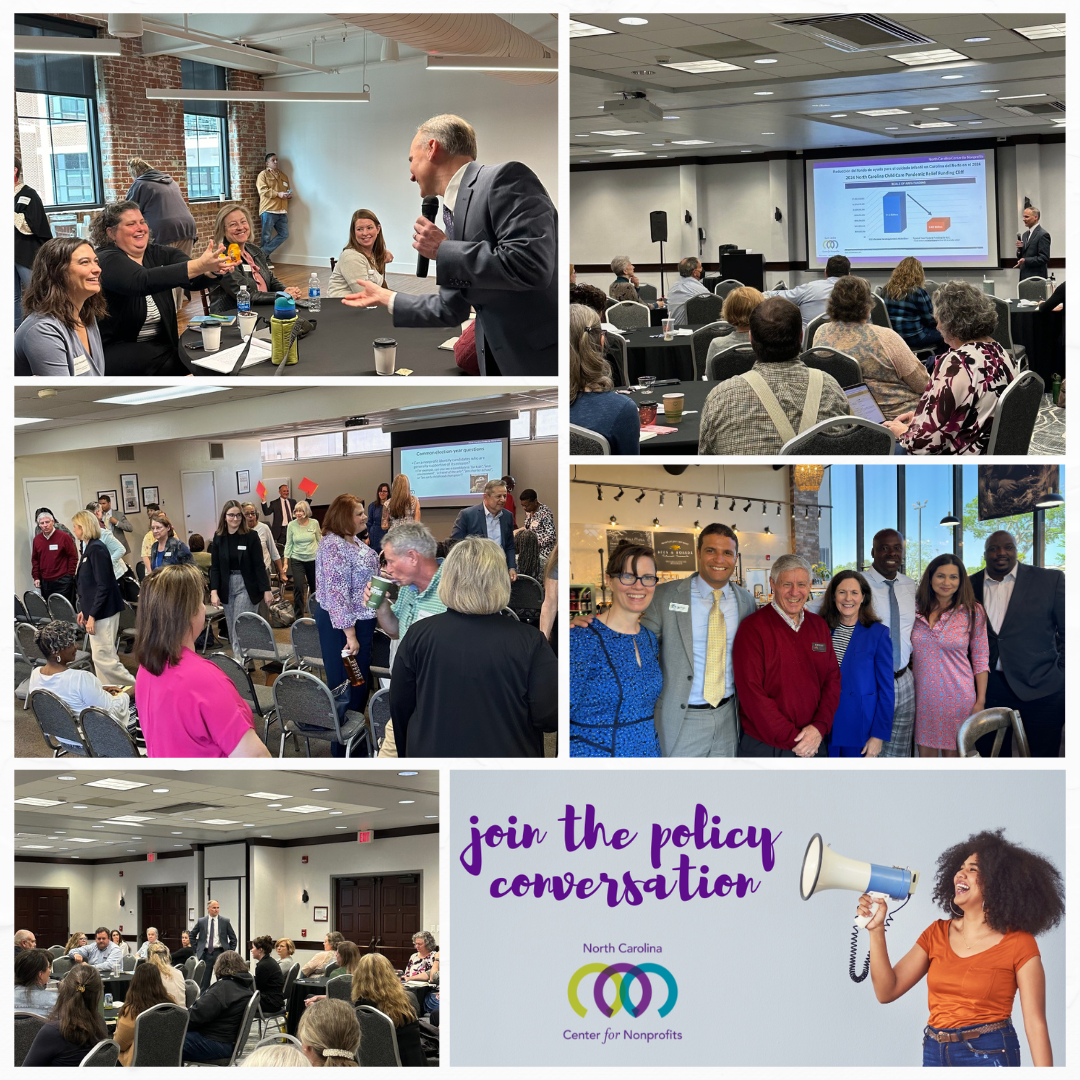 Collage of photos from the 2024 Nonprofit Policy Conversations in Asheville, High Point, and Fayetteville, North Carolina.
