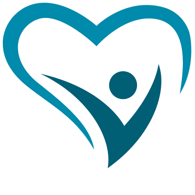 Stylized heart drawn mostly above and around a person icon as if they are one entity