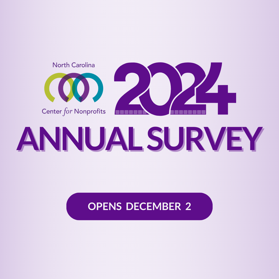Save the date graphic for the 2024 Annual Survey of the NC Center for Nonprofits - opens December 2, 2024.