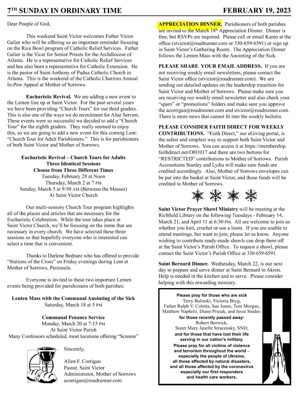 RSVP for Parishes' Appreciation Dinner March 18; Catholic Charities