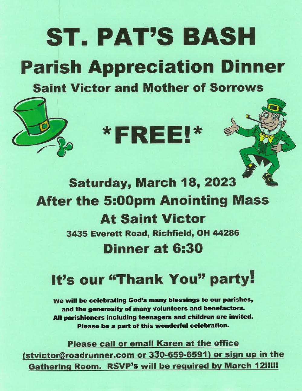 RSVP for Parishes' Appreciation Dinner March 18; Catholic Charities