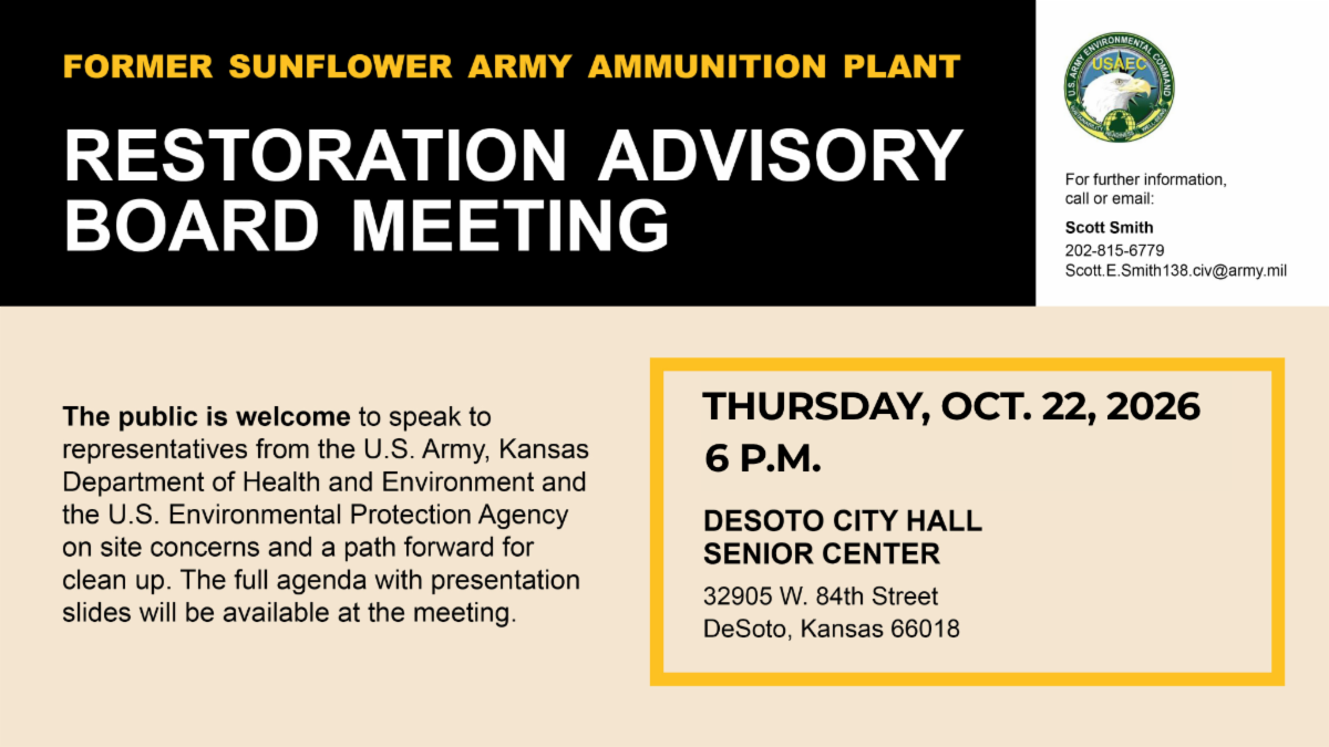Meeting notice with a U.S. Army Environmental Command seal.