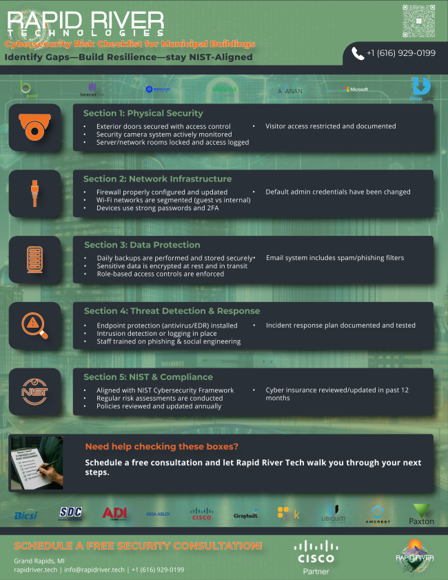 cybersecurity-checklist-rapid-river-tech-icons-network-protection-threat-response-physical-security-compliance-call-to-action