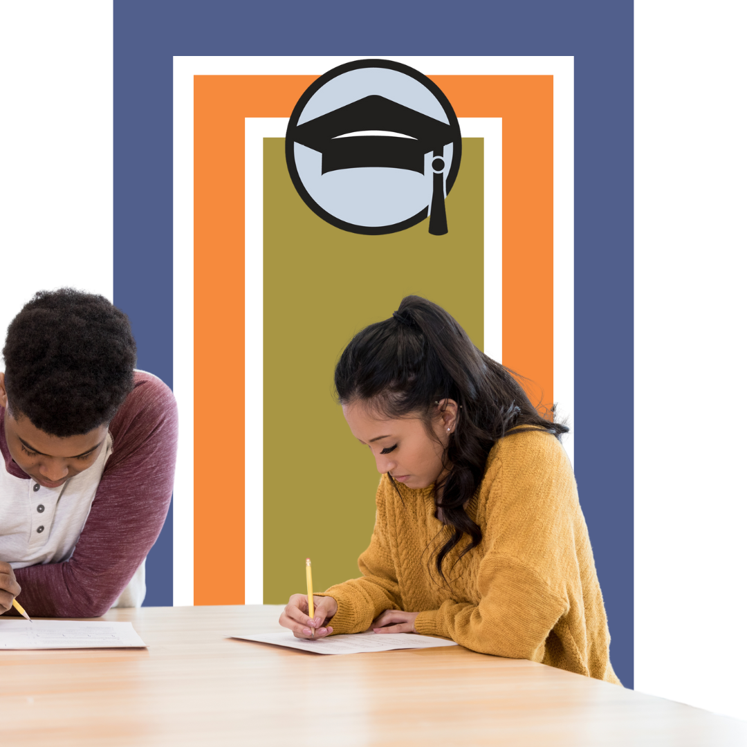 Photo of two students taking a test.