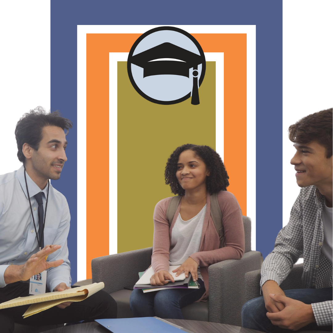Photo of principal meeting with students.