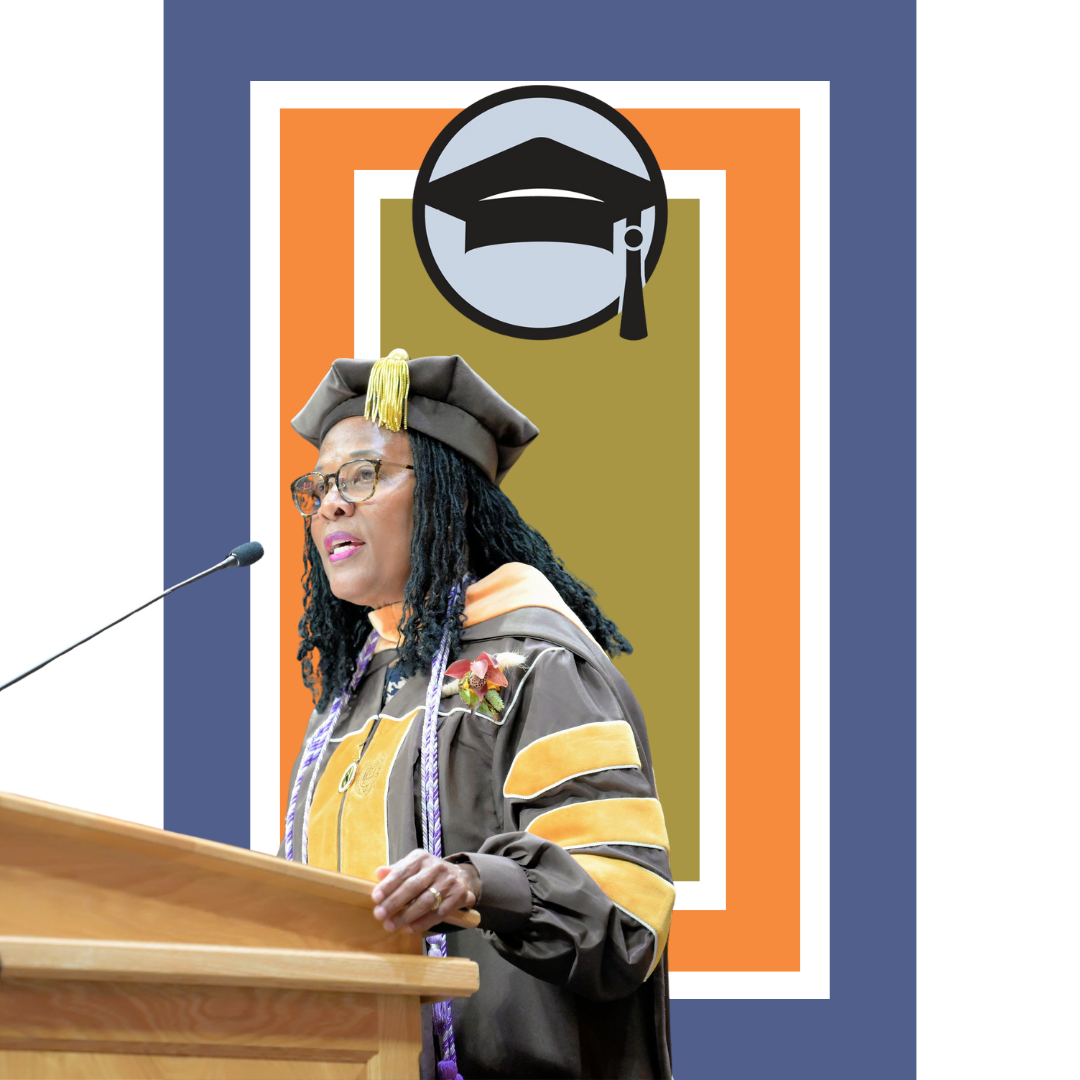 Photo of speaker at 2024 UWYO commencement.