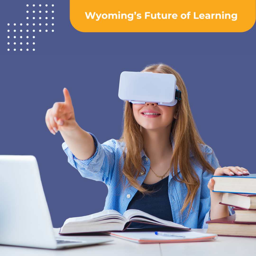 Photo of student using a Virtual Reality headset.