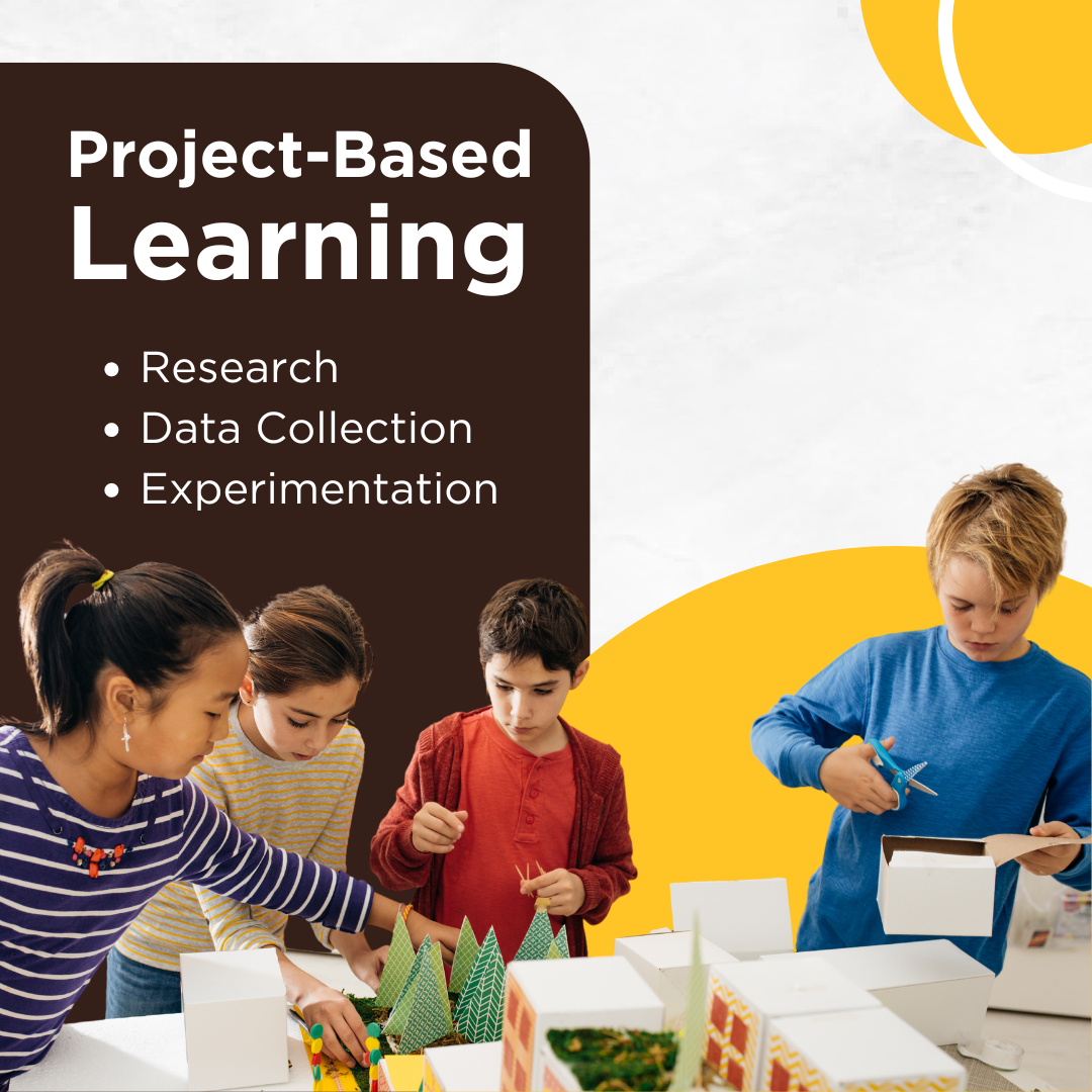 Image of four students working on a project together.