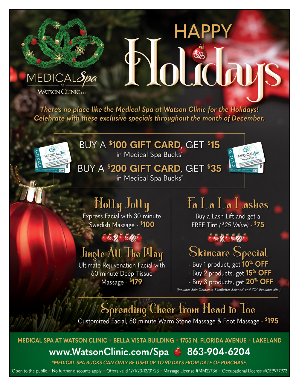 Medical Spa at Watson Clinic Specials December 2023