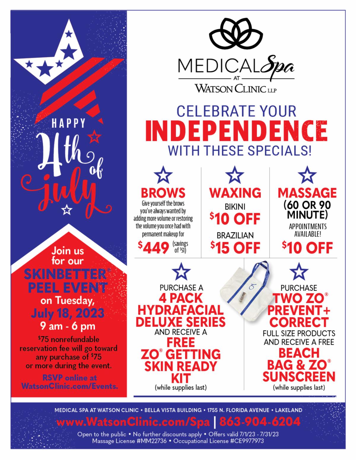 Medical Spa at Watson Clinic Specials July 2023