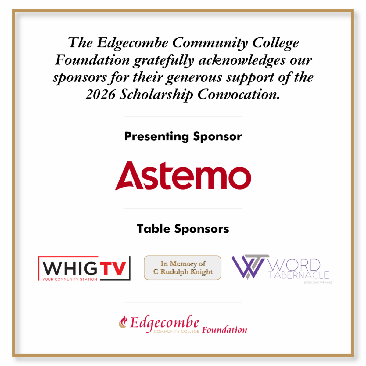 Thanks to all who sponsored the ECC Foundation's 2026 Scholarship Convocation