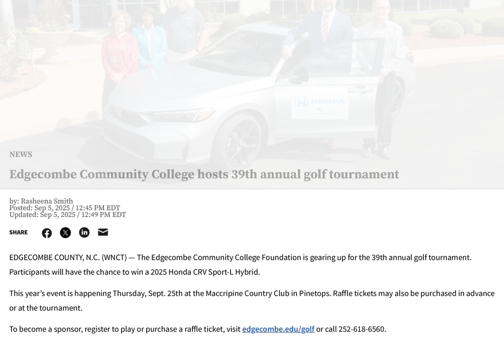 Article on WNCT-TV website