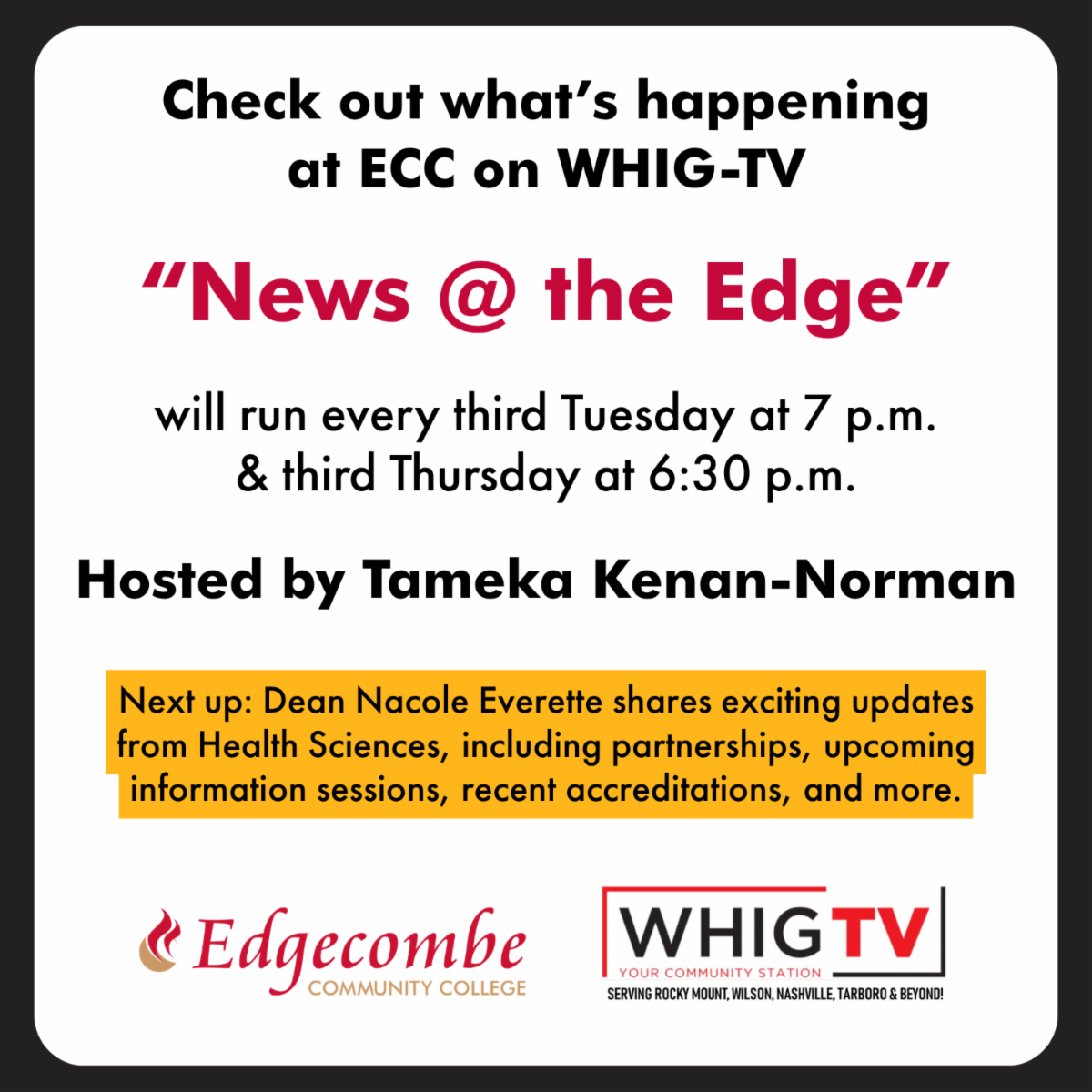 News at the Edge. Up next is Nacole Everette who shares exciting updates from Health Sciences.