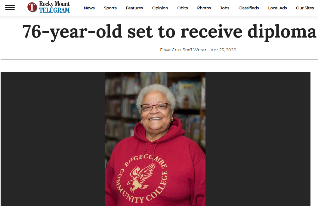 Rocky Mount Telegram 76 year old to receive diploma at ECC