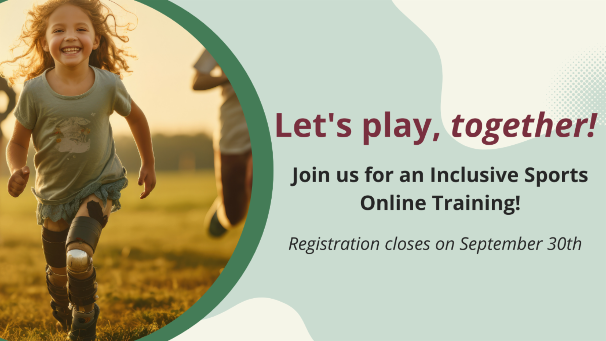 A banner that reads: let's play together! Join the online inclusive sports Training! Registration closes on September 30!