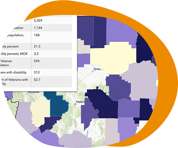 Screenshot of a map on Disability Counts