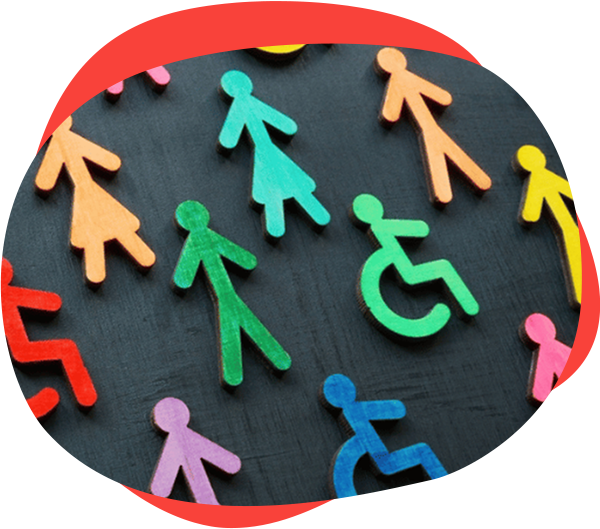 Painted stick figures representing a variety of people