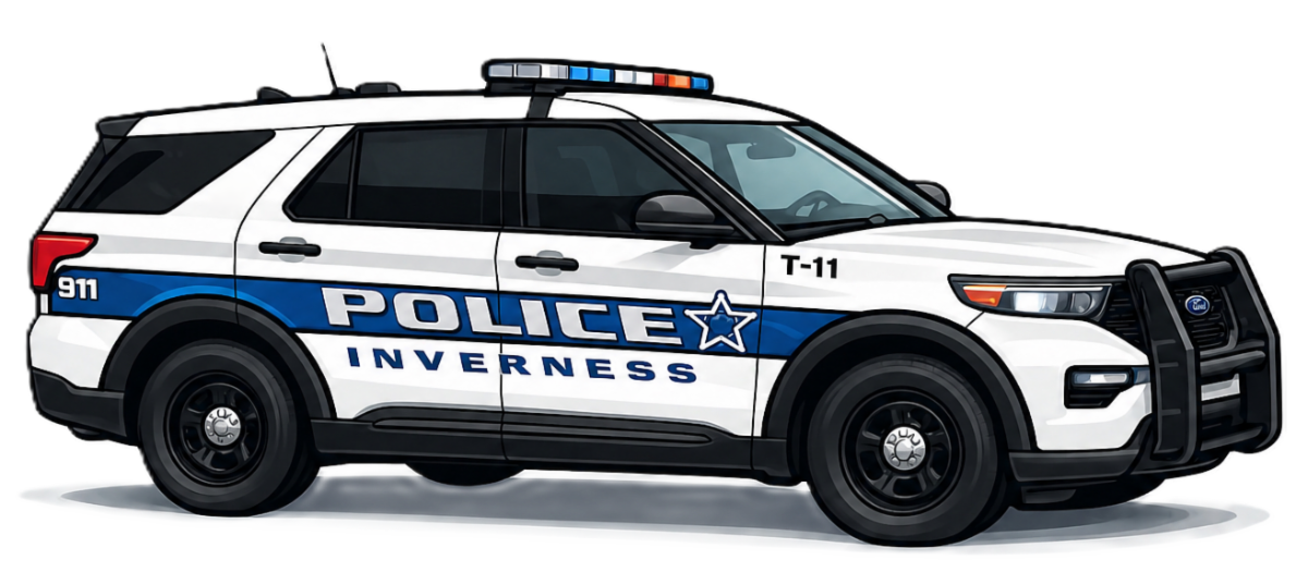 A cartoon depiction of an Inverness Police SUV