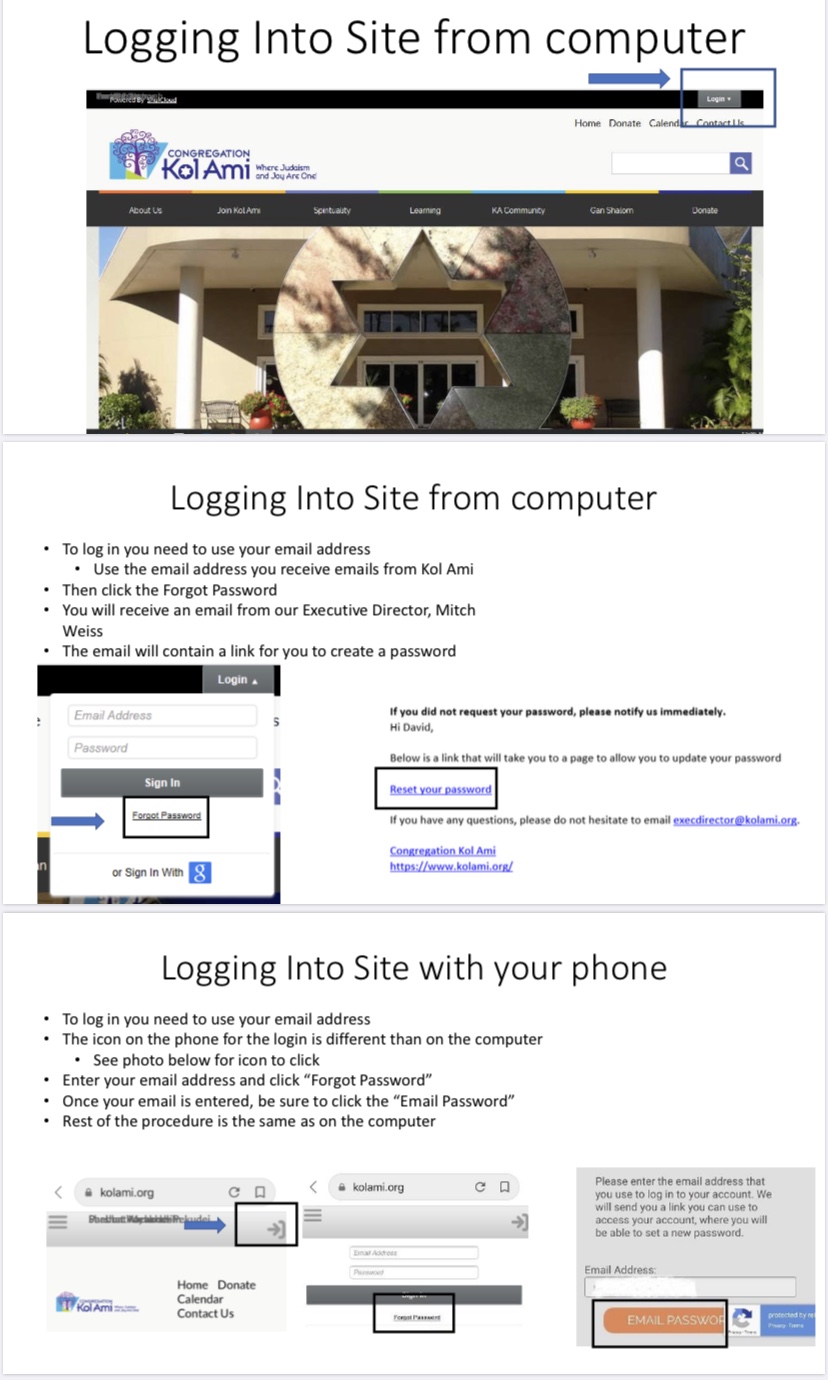 Log-In Process for New Kol Ami Website