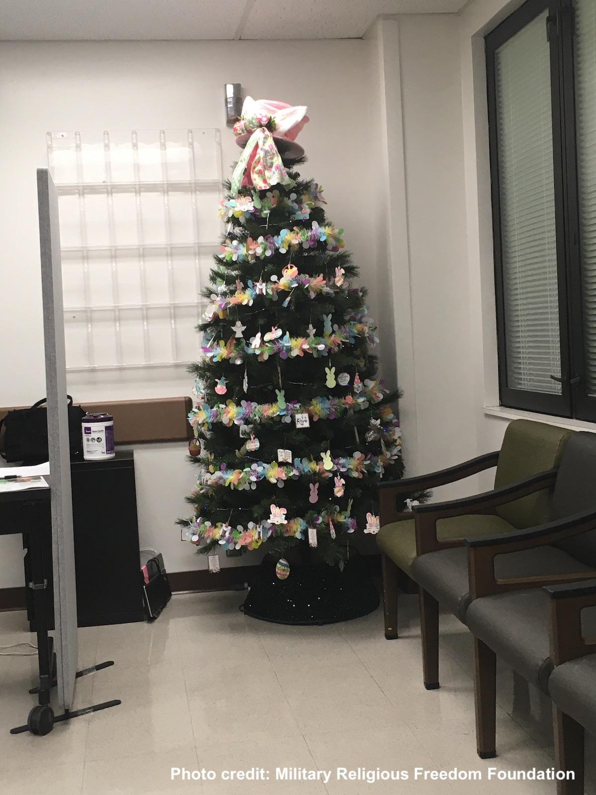 Easter tree in Audie Murphy VA medical center lobby