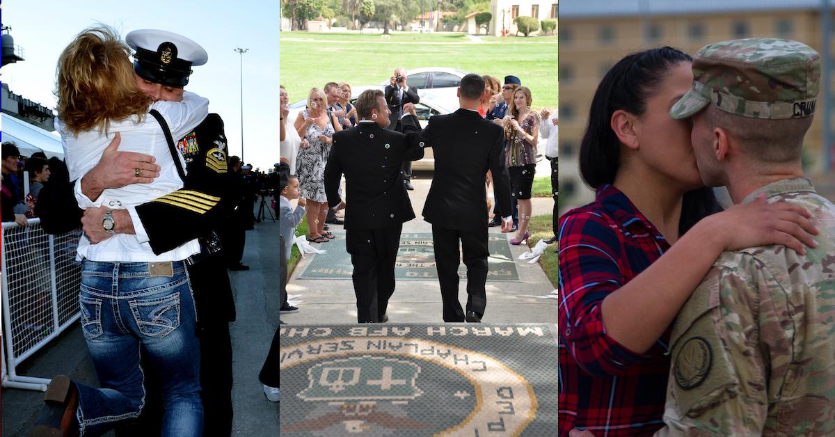 Three photos of military couples