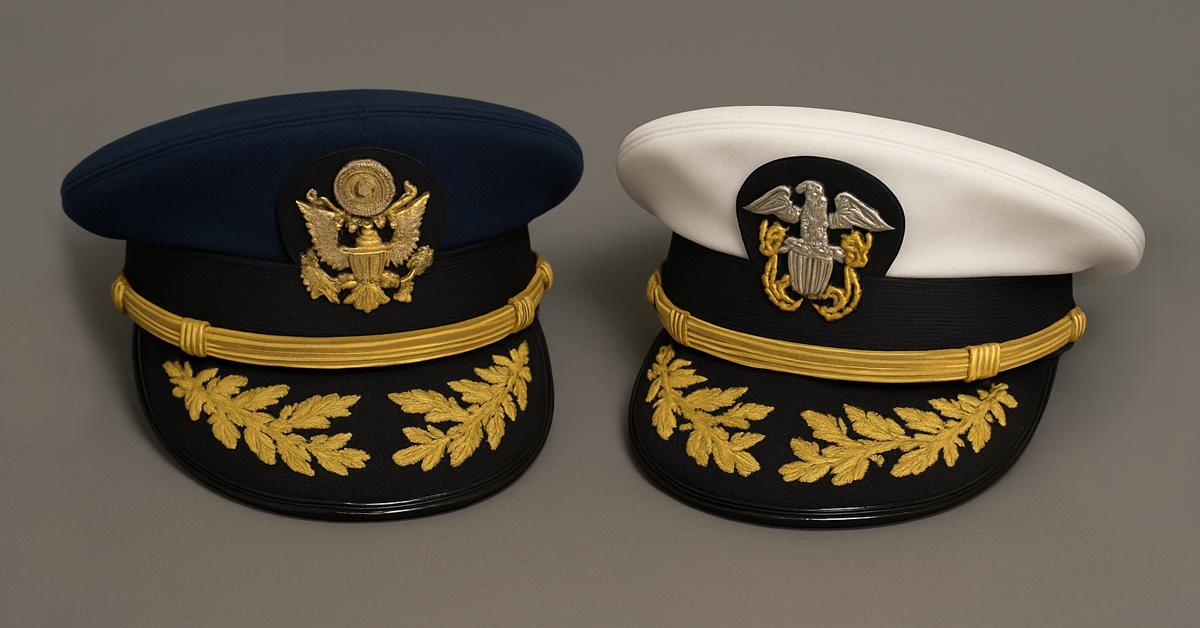 Military general and admiral hats side by side