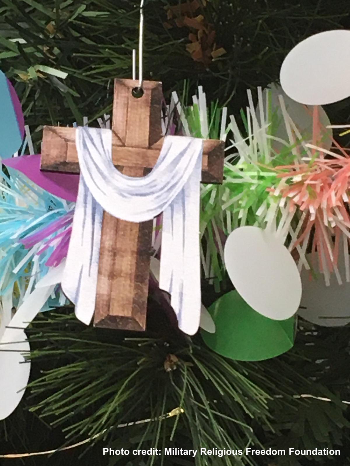 Close up of another cross on easter tree