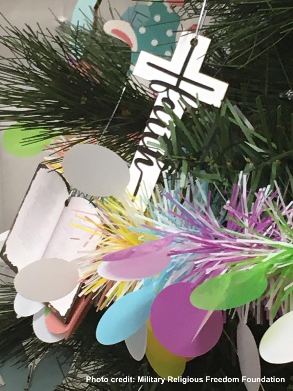 Close up of cross on easter tree