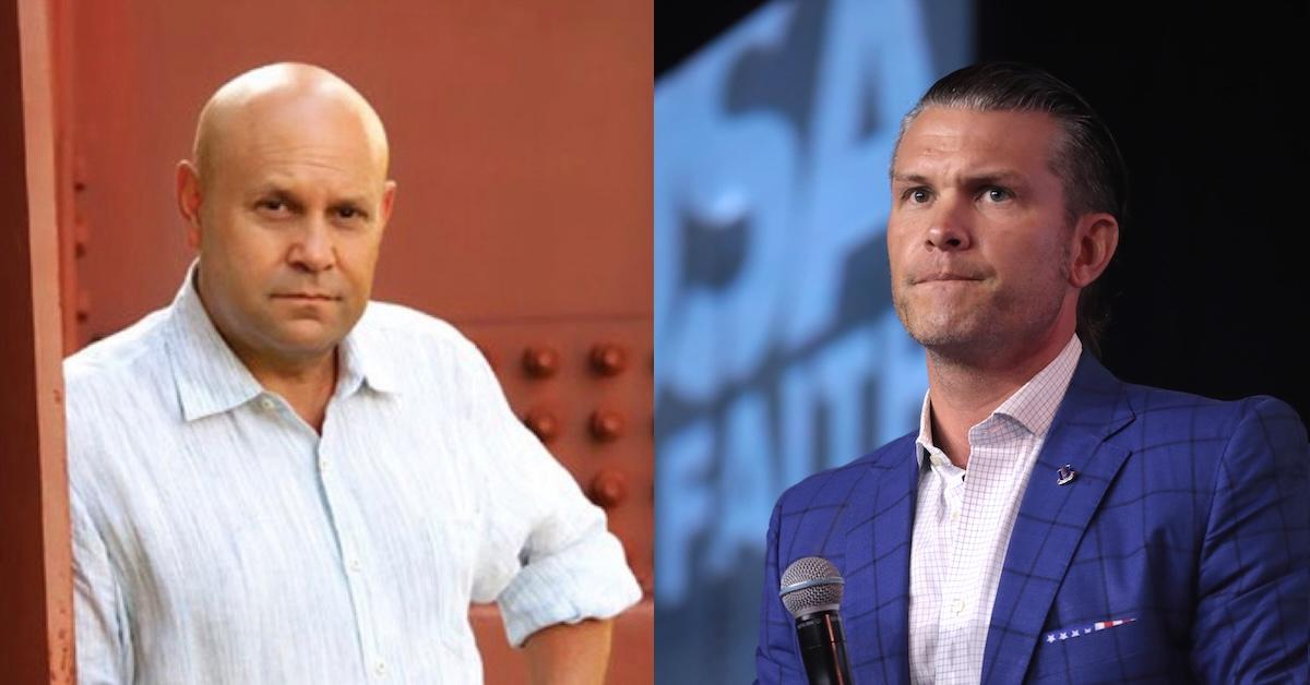 Split image of Mikey Weinstein and Pete Hegseth