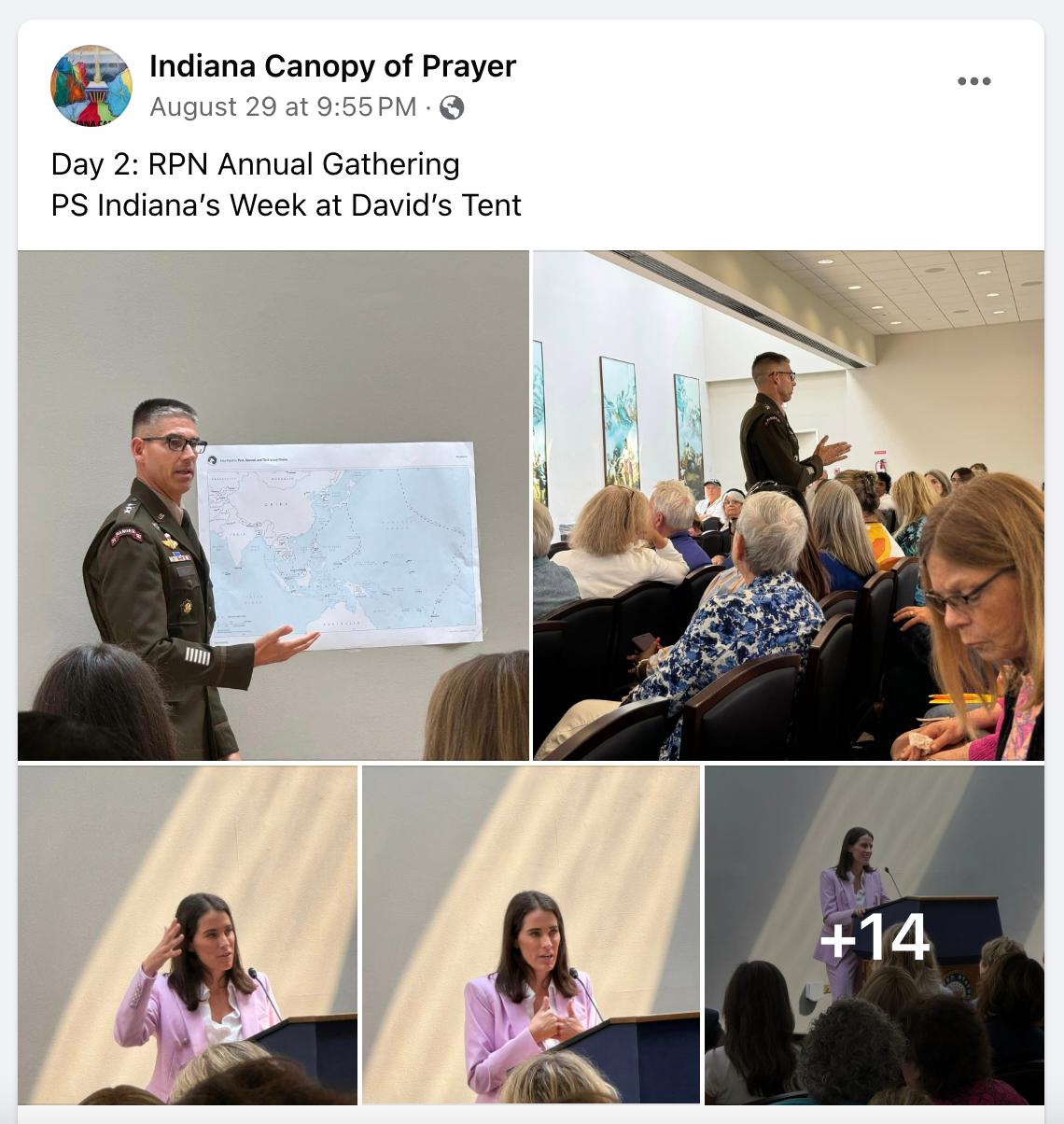 Indiana Canopy of Prayer Facebook Post with photos of Lieutenant General Eifler in uniform at NAR. gathering in Washington DC