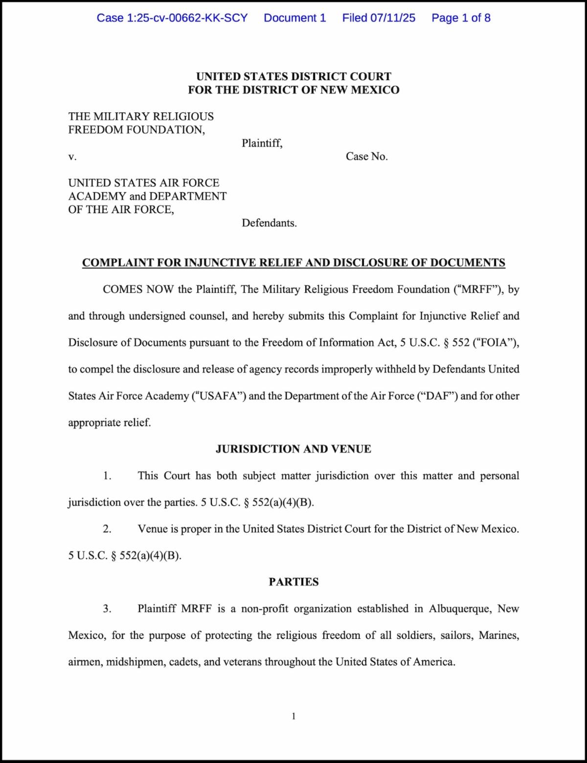 First page of  lawsuit