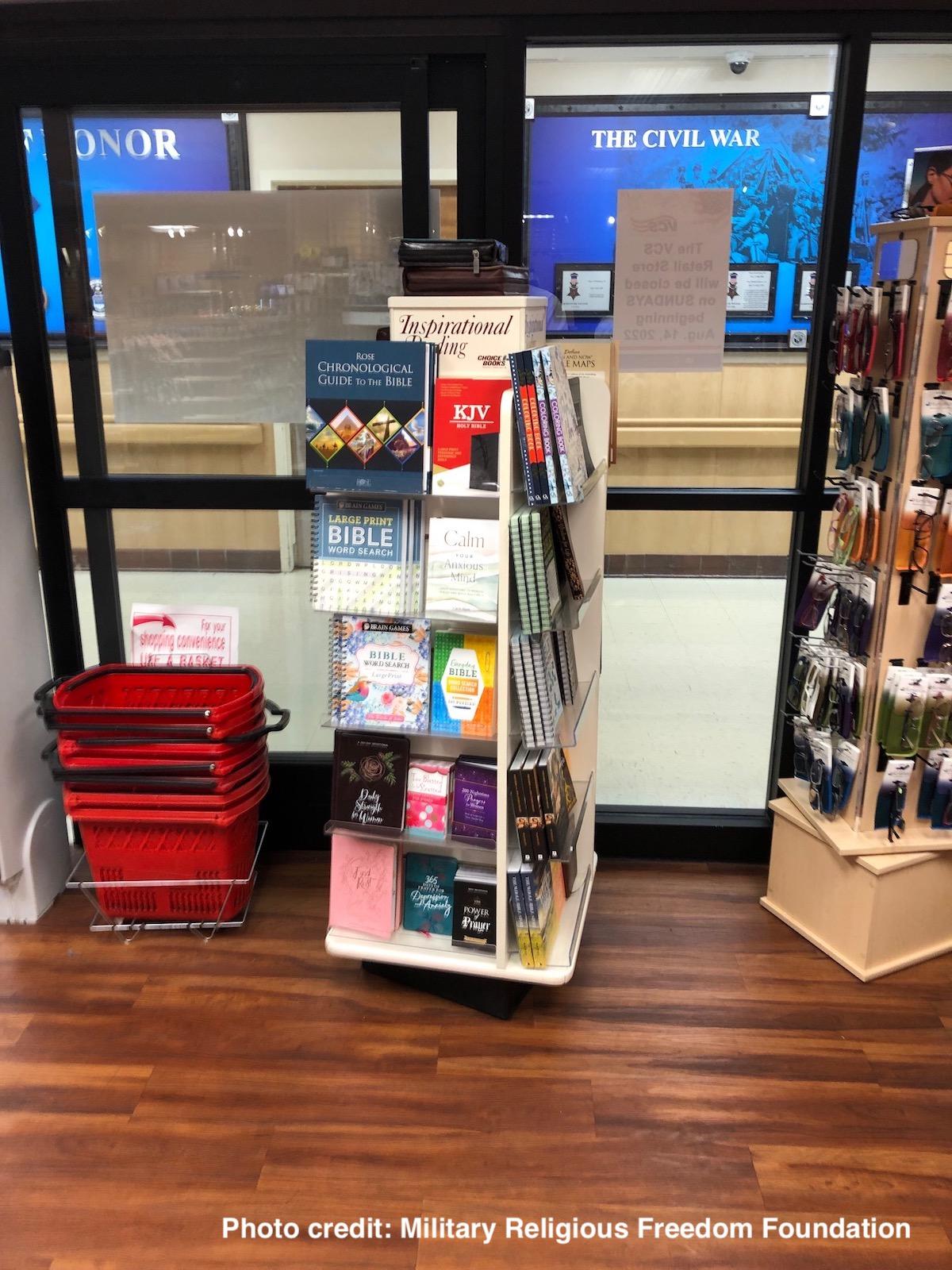 Christian book display at Martinsburg VA medical center Patriot Store
