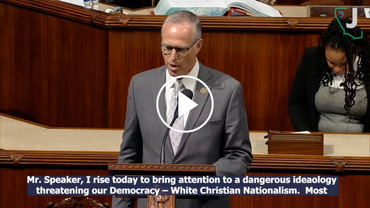 Screen shot from video of Congressman Jared Huffman speaking on House floor