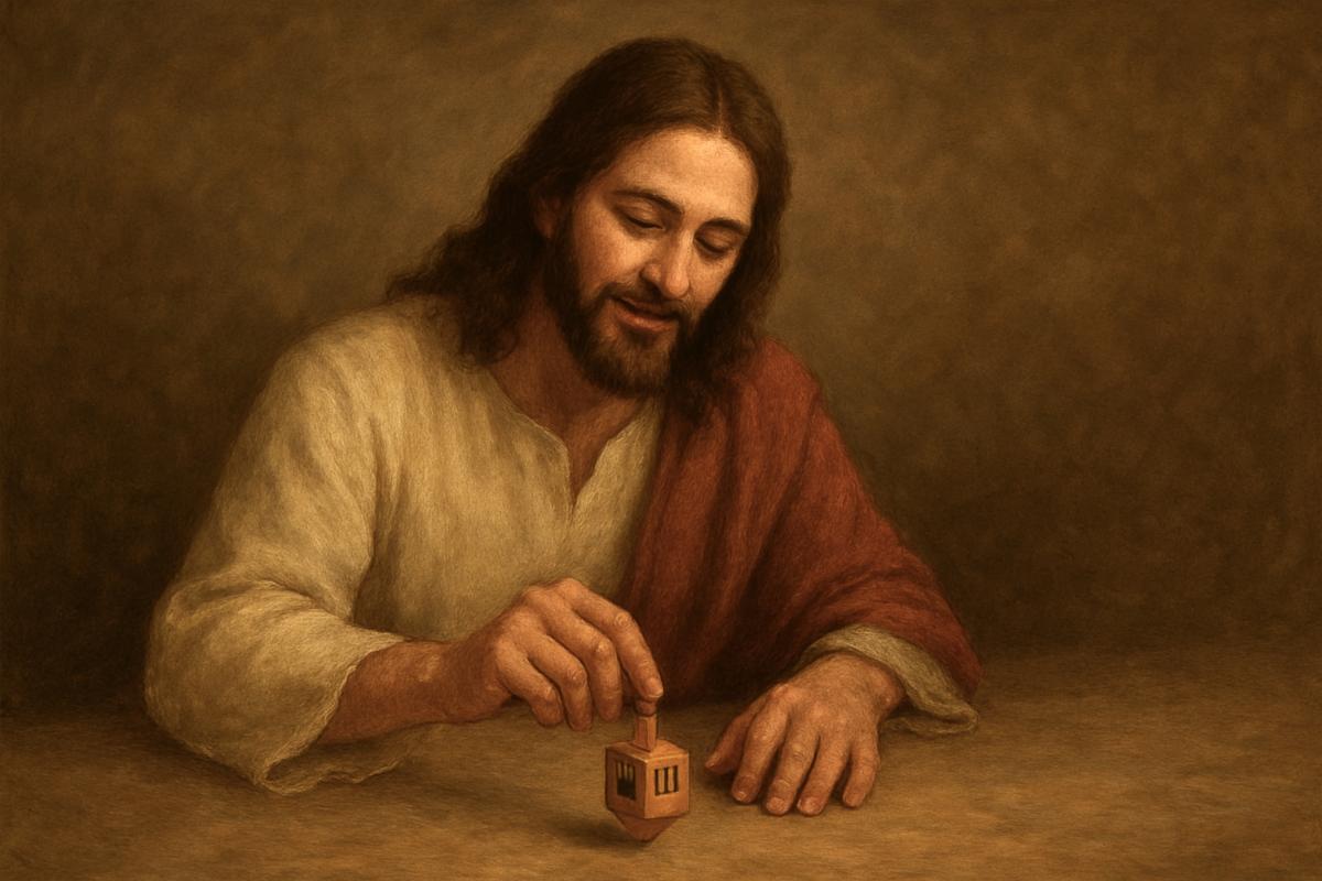Jesus playing with a dreidel