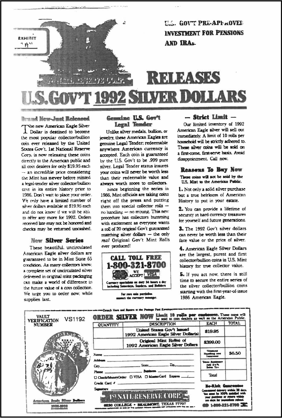 First National Reserve coin company ad