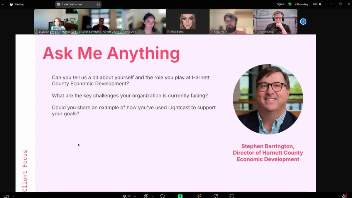 A screenshot from Stephen Barrington's participation in a recent Lightcast training session.