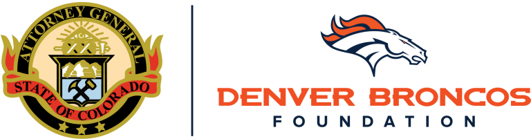 Colorado Attorney General's Office Seal and the Denver Broncos Foundation logos next to each other