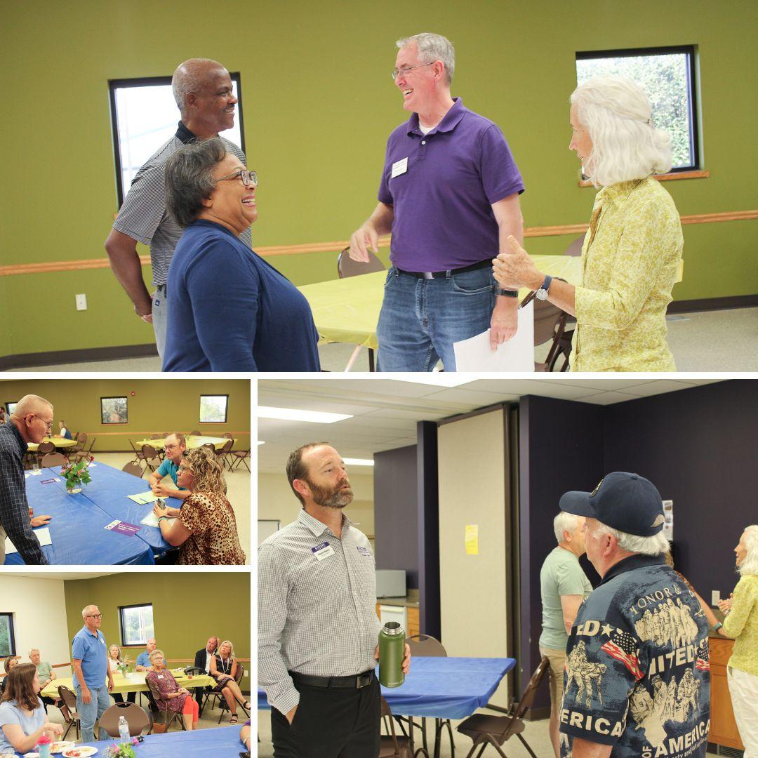 Collage of past open houses of people communicating within the dreher family 4-h building