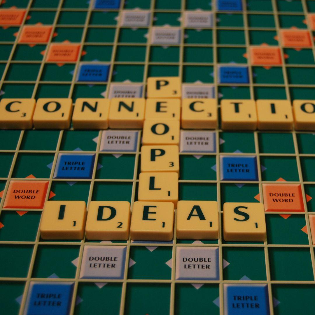 scrabble like game image making words like connection, people, ideas