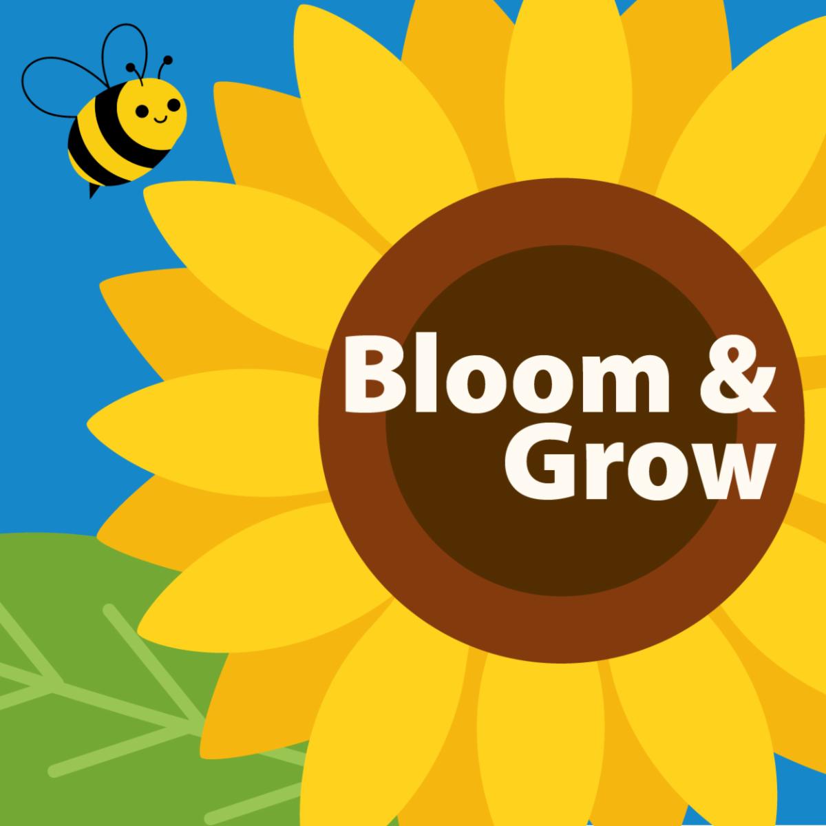 "bloom and grow" on top of sunflower