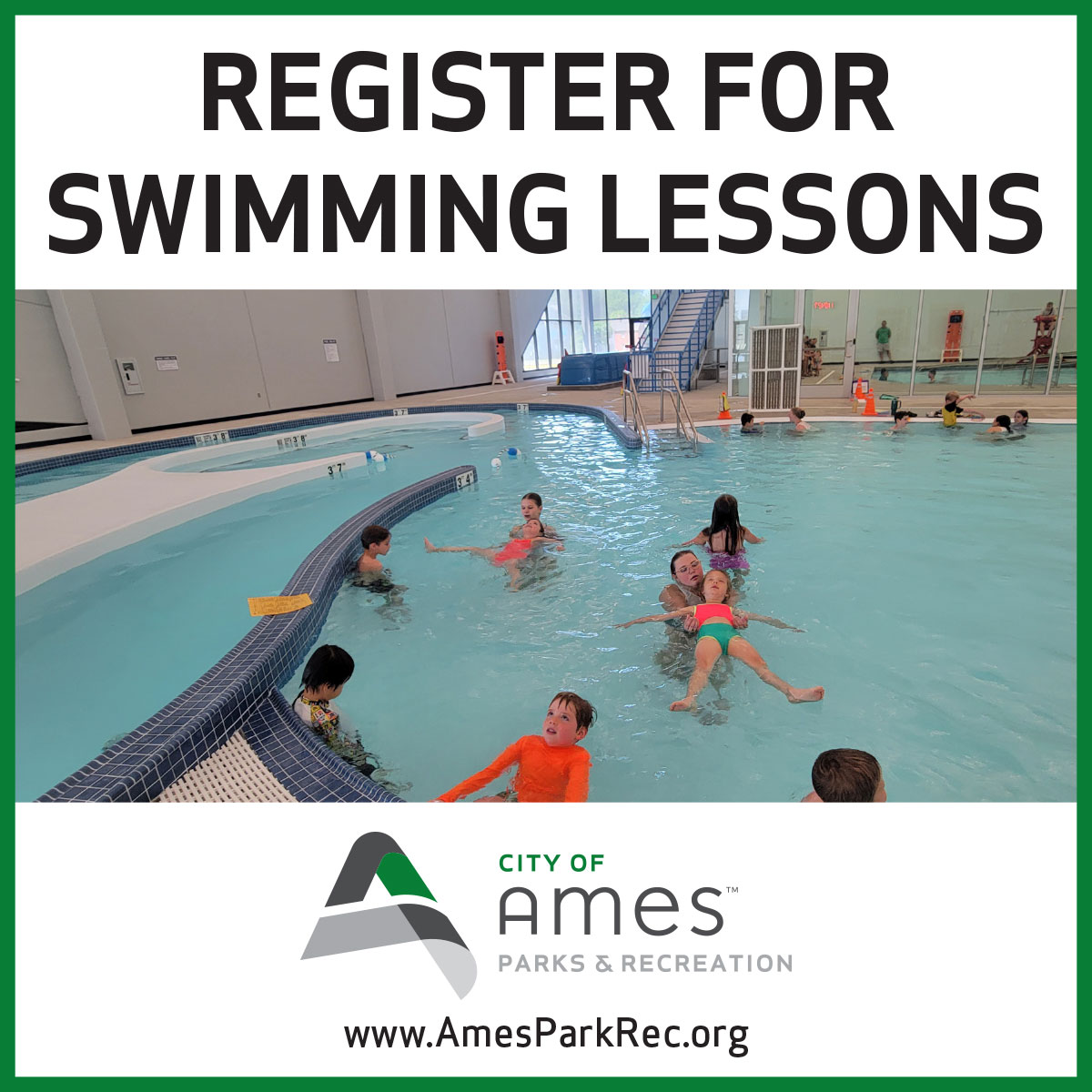 Register for swimming lessons announcement
