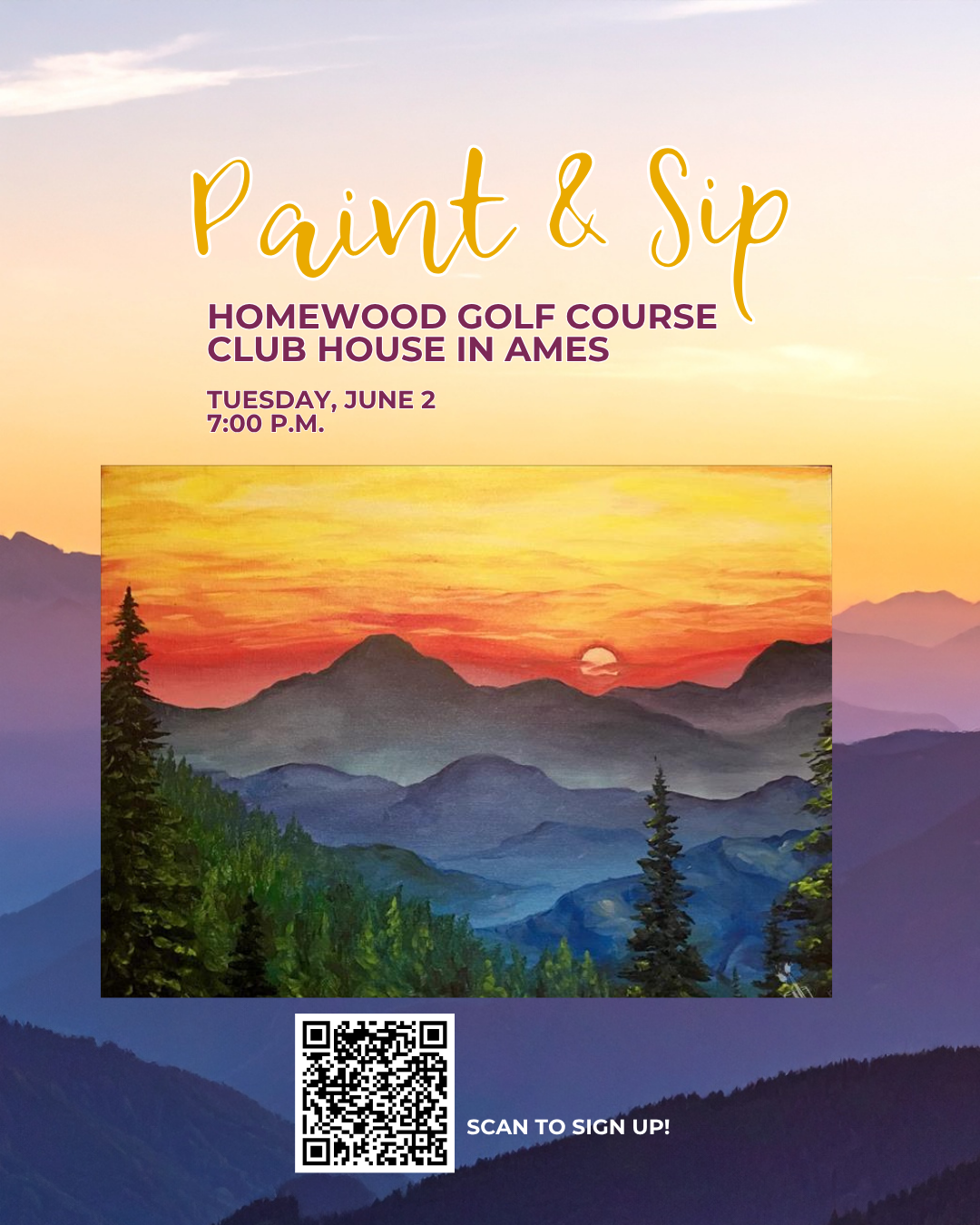 Paint & Sip graphic at Homewood Golf Course 