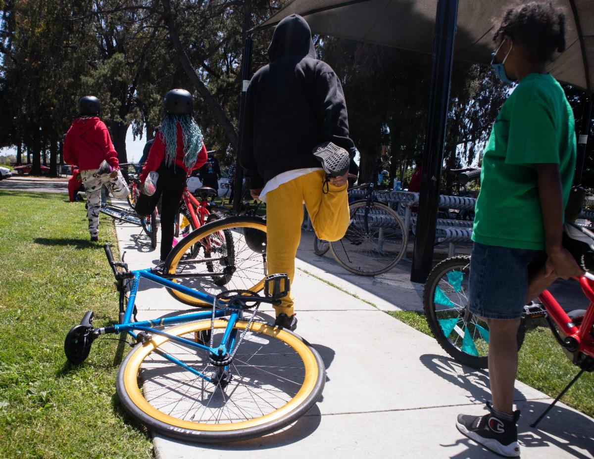 A group of youth with bikes
